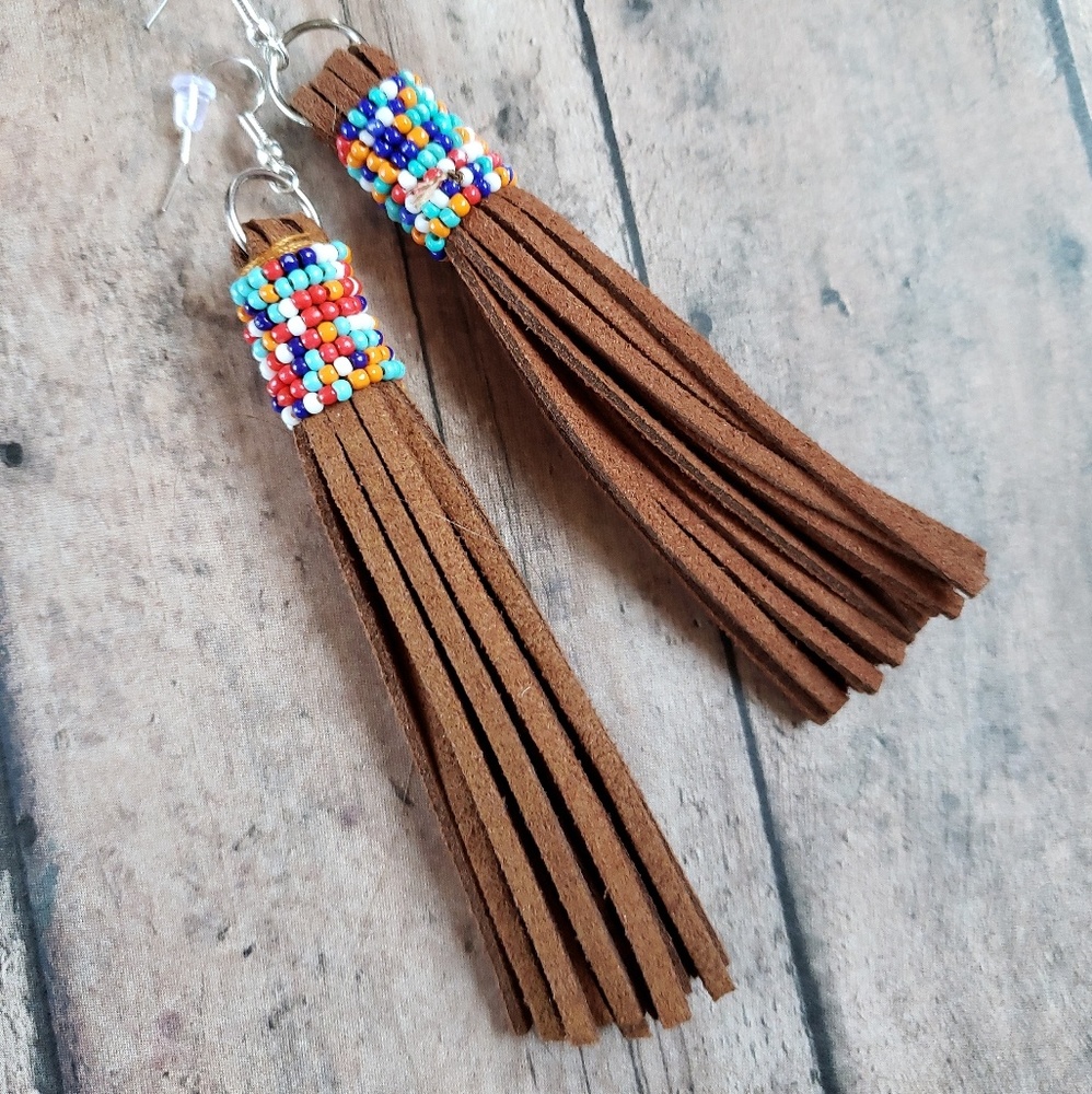 Leather fringe earrings (handmade)